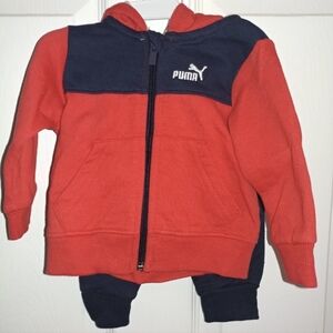 PUMA Baby Boys Red & Navy Blue 2-Piece Hoodie and Jogger Set - 3-6 Months